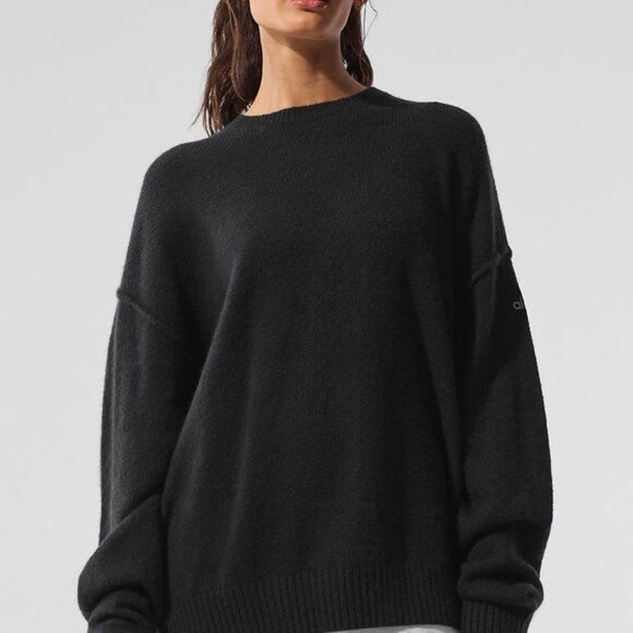 Alo Yoga New Class Cashmere Crewneck Sweater Black - Picture 1 of 5